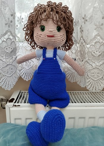 Mavi Tulumlu Örgü Bebek - Görsel 6