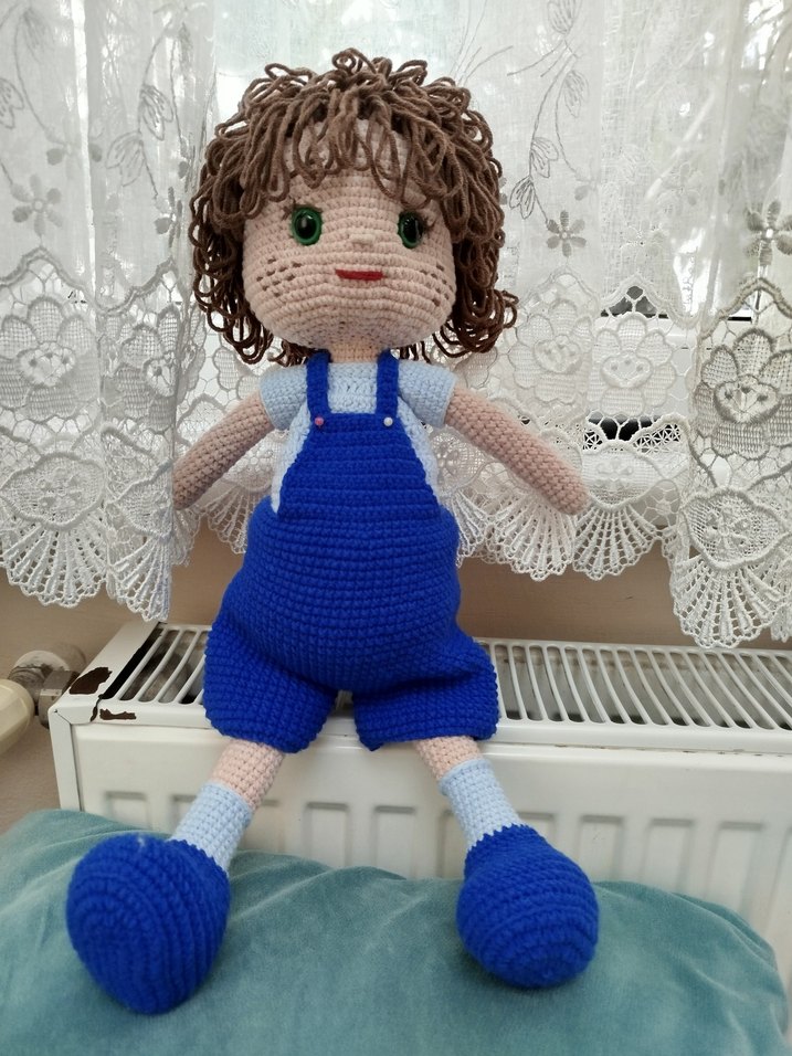 Mavi Tulumlu Örgü Bebek - Görsel 3