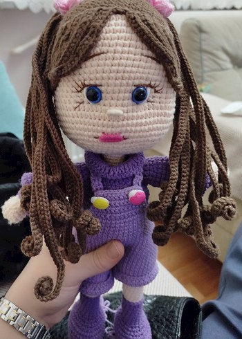 Renkli Mor Örgü Bebek - Görsel 2