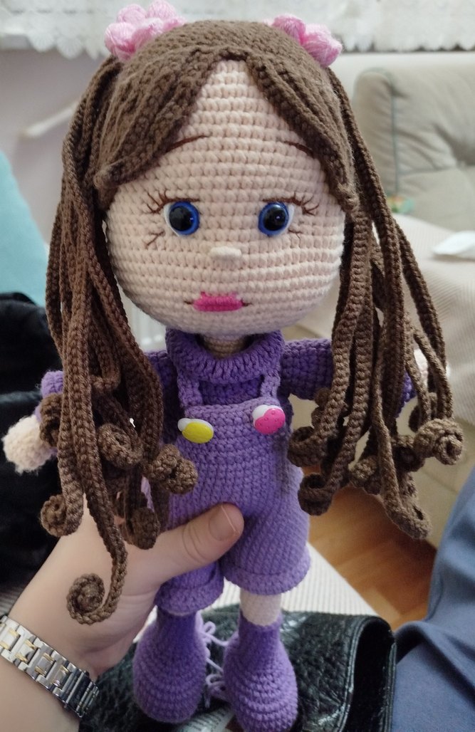 Renkli Mor Örgü Bebek - Görsel 2