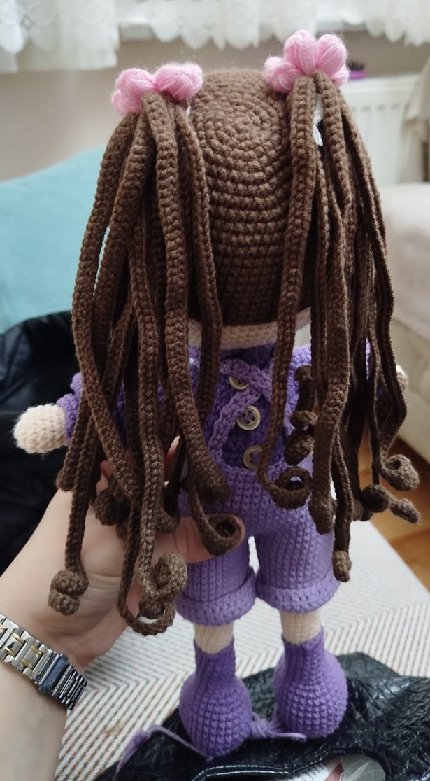 Renkli Mor Örgü Bebek - Görsel 3