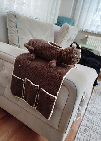 Kahverengi Örgü Kedi koltuk organizer - Görsel 2