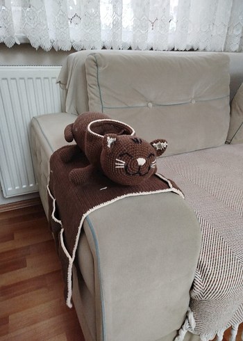 Kahverengi Örgü Kedi koltuk organizer - Görsel 3