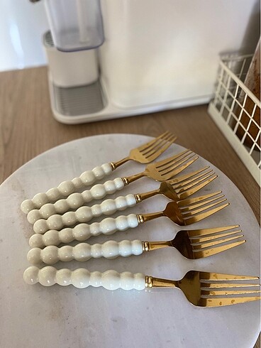  Beden İncili Gold Yemek Çatalı 6lı