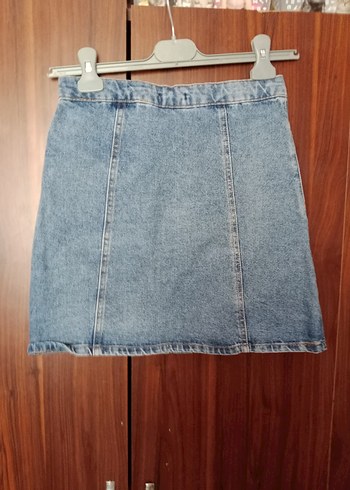Defacto Düğmeli Mavi Denim Mini Etek