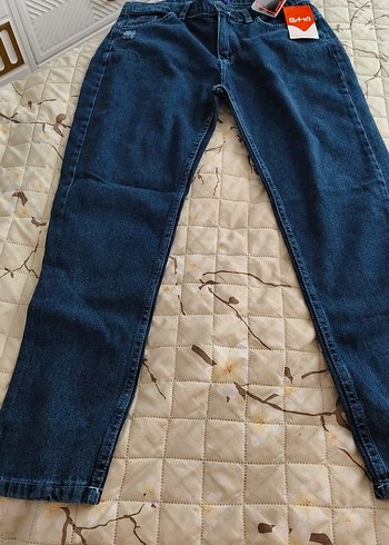 Kadın Mavi Kemerli Midi Boy Kot Pantolon