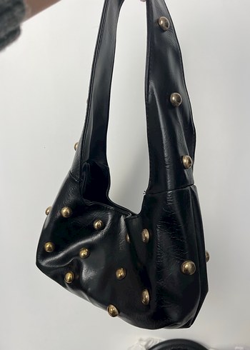 Siyah Deri Punk Tarzı Kadın Çanta - Görsel 2
