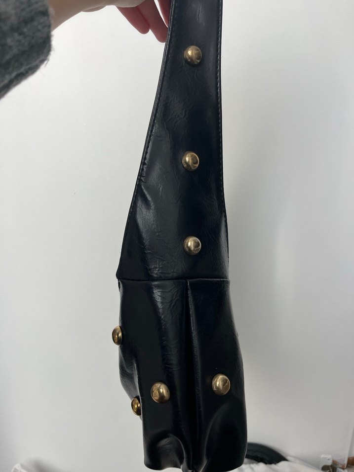 Siyah Deri Punk Tarzı Kadın Çanta - Görsel 3
