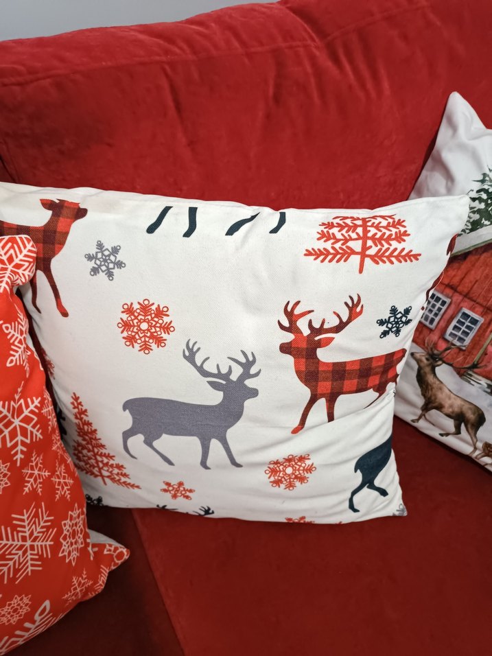 Renkli Baskılı Kırmızı Dekoratif Yastık - Görsel 3