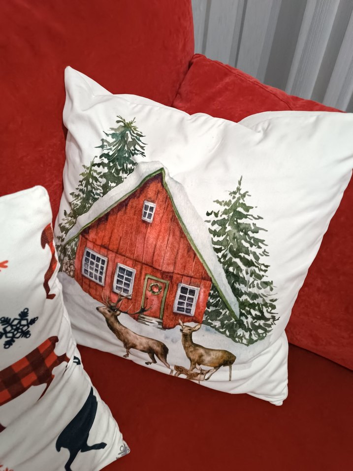 Renkli Baskılı Kırmızı Dekoratif Yastık - Görsel 4