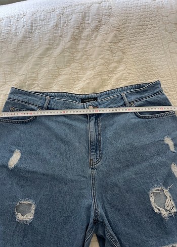 Kadın Mavi Kot Şort Bol Kesim Mini - Görsel 7