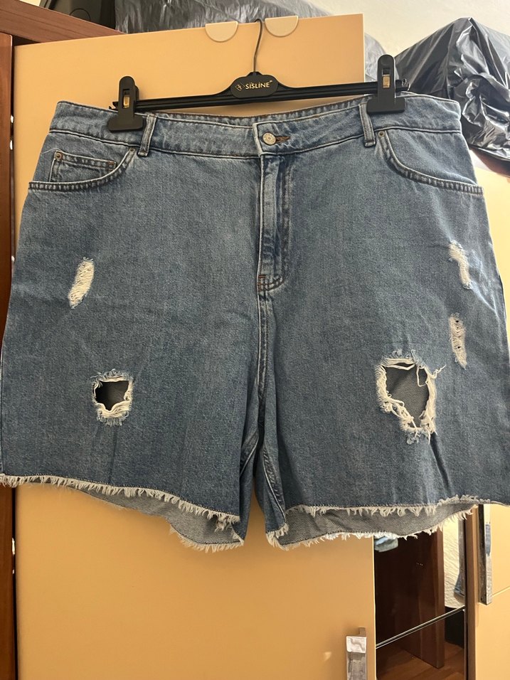 Kadın Mavi Kot Şort Bol Kesim Mini - Görsel 2