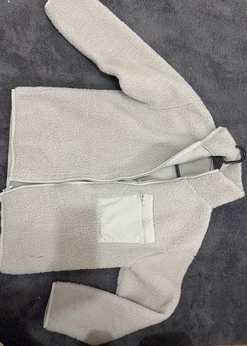 l Beden Gri Kadın Peluş Ceket Yüksek Yakalı