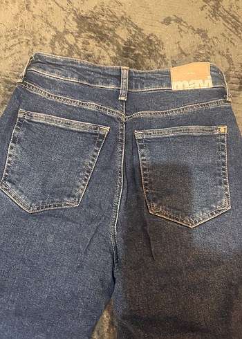 29 Beden Kadın Yüksek Bel Boy Koyu Mavi Denim Mom Pantolon