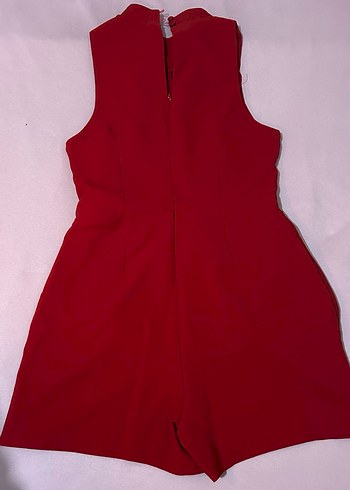 Kırmızı Kolsuz Yüksek Yakalı Kadın Tulum - Görsel 3