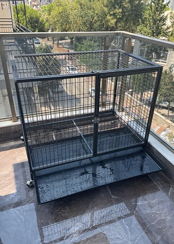 Tekerlekli Gri Metal Köpek Kafesi - Görsel 3