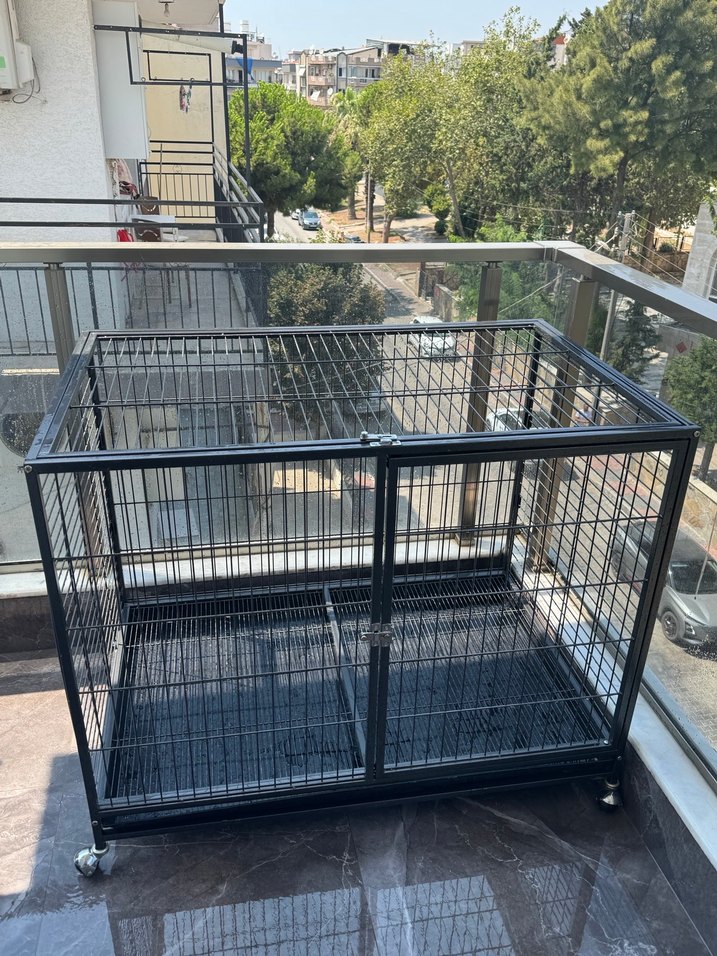 Tekerlekli Gri Metal Köpek Kafesi - Görsel 4