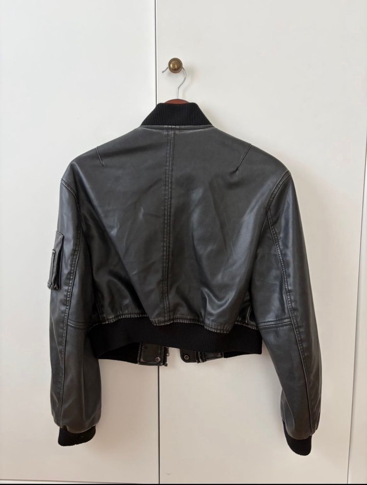 Bershka Siyah Deri Biker Ceket - Görsel 3