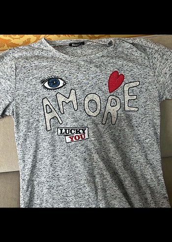 Gri Kısa Kollu Triko Tişört - Görsel 2