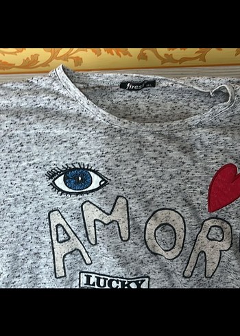 Gri Kısa Kollu Triko Tişört - Görsel 3