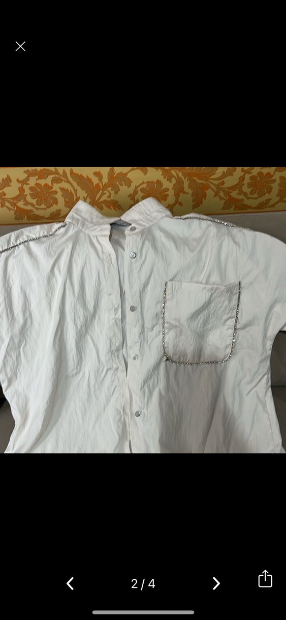 Kadın Beyaz Keten Kısa Kollu Gömlek - Görsel 2