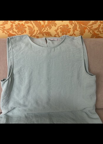 Mavi Keten Hamile Tuniği, Kolsuz, Midi Boy - Görsel 2