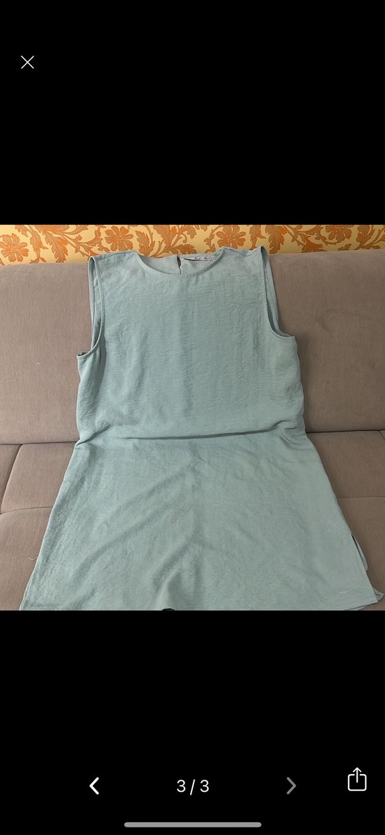 Mavi Keten Hamile Tuniği, Kolsuz, Midi Boy - Görsel 3