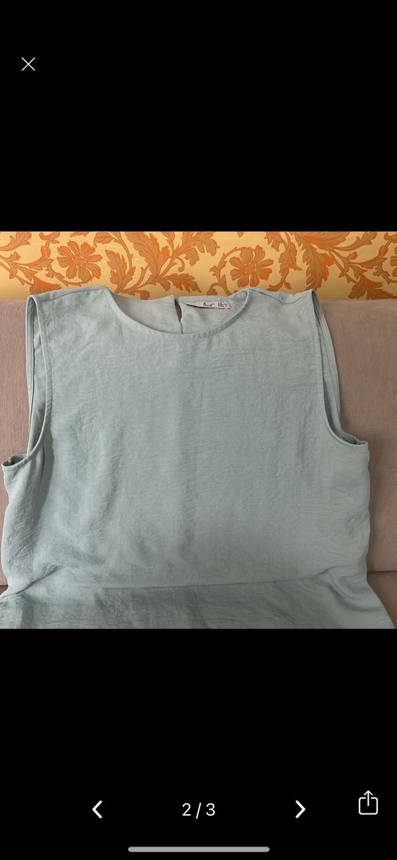 Mavi Keten Hamile Tuniği, Kolsuz, Midi Boy - Görsel 2