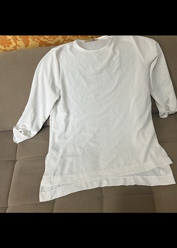 Kadın Keten Kısa Kollu Beyaz T-shirt - Görsel 3