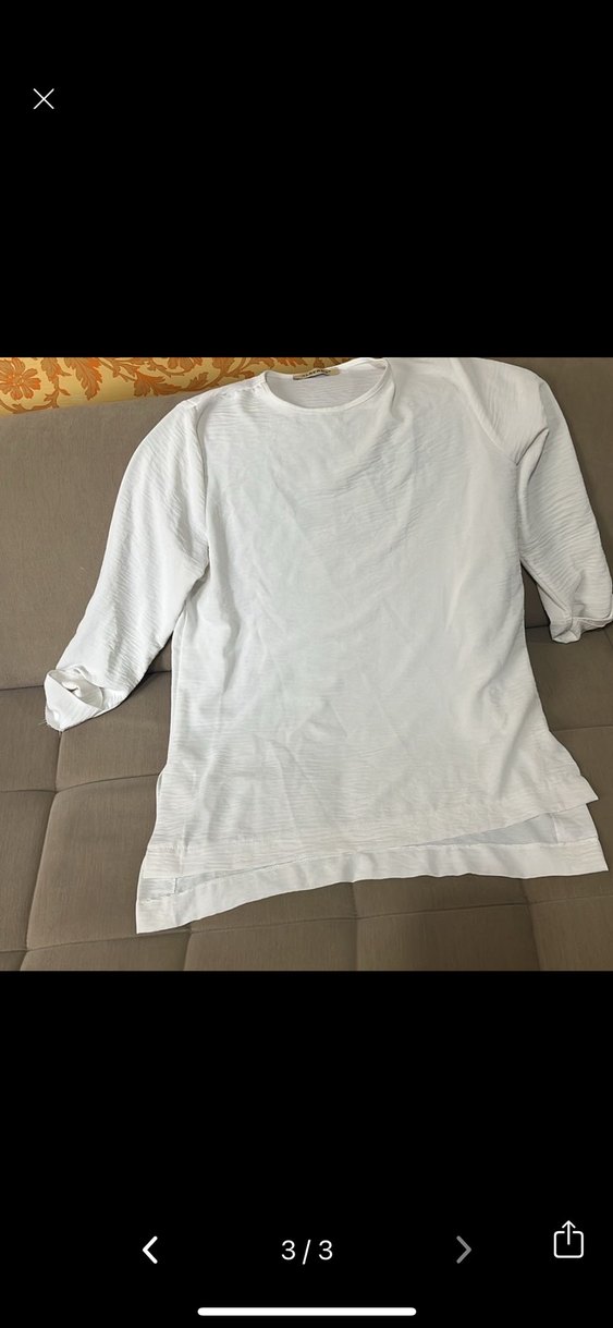 Kadın Keten Kısa Kollu Beyaz T-shirt - Görsel 3