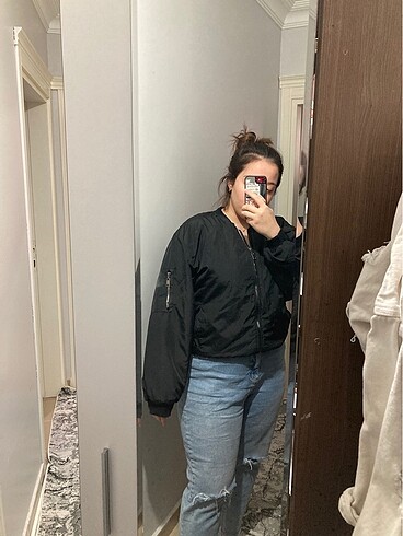 xl Beden siyah Renk Bomber ceket mont