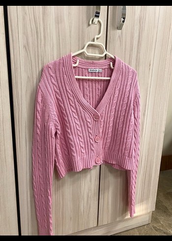 Stradivarius Pembe V Yaka Örgü Kadın Hırka