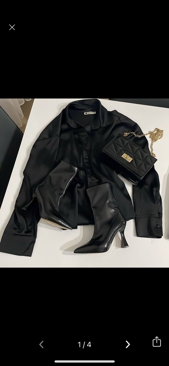 Zincir Detaylı Siyah Deri Stiletto Bot - Görsel 2