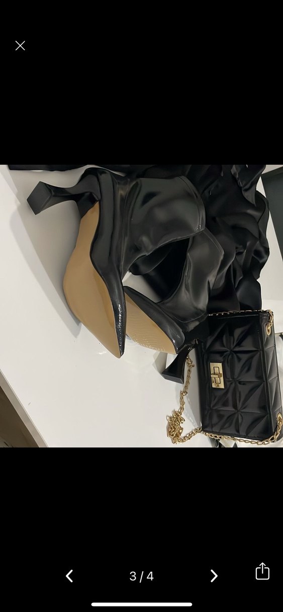 Zincir Detaylı Siyah Deri Stiletto Bot - Görsel 3