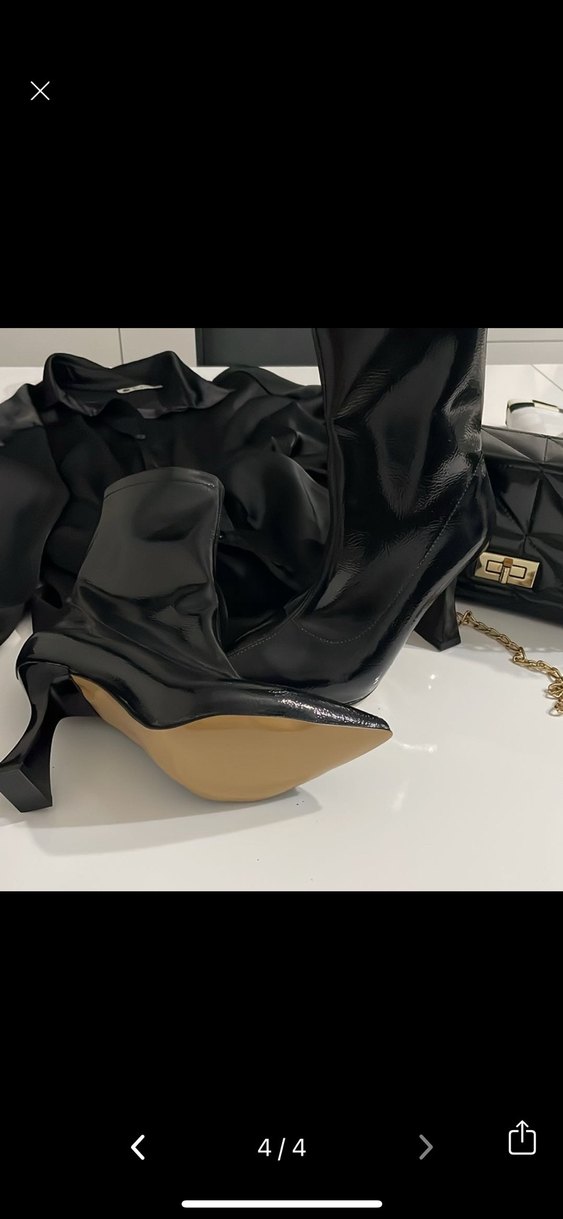 Zincir Detaylı Siyah Deri Stiletto Bot - Görsel 4