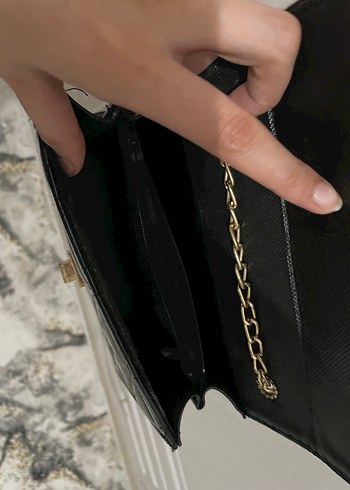 Beden siyah Renk Zincir Detaylı Siyah Deri Kadın Çanta