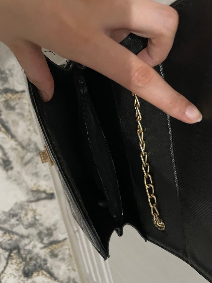Zincir Detaylı Siyah Deri Kadın Çanta - Görsel 5