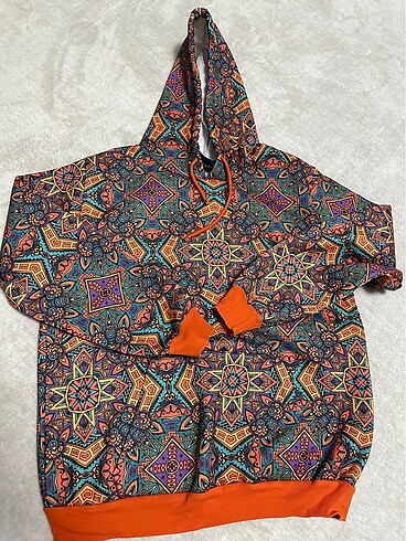 Etnik desen kapşonlu sweatshirt