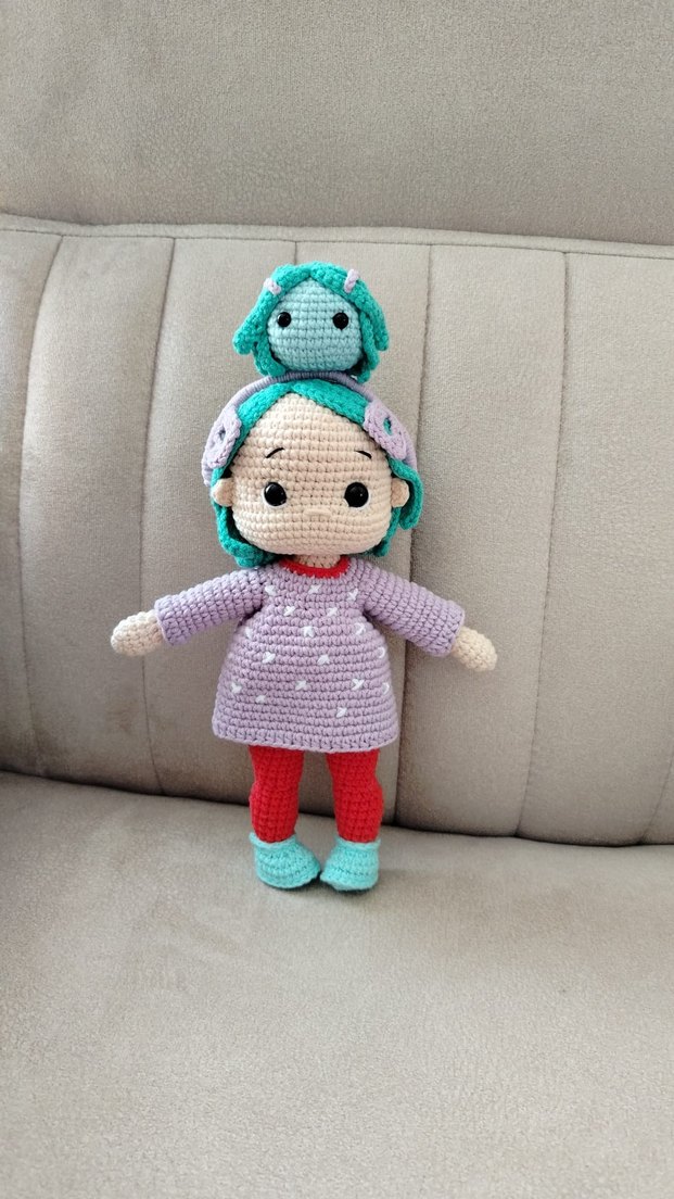 Renkli El Yapımı Örgü Bebek Seti. Amigurumi bebek. - Görsel 4