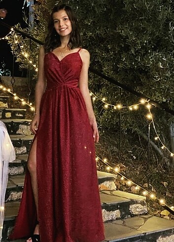 Diğer Bordo simli elbise 