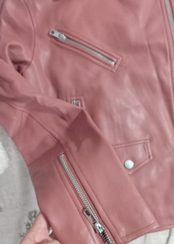 m Beden ZARA Pembe Deri Kadın Biker Ceket