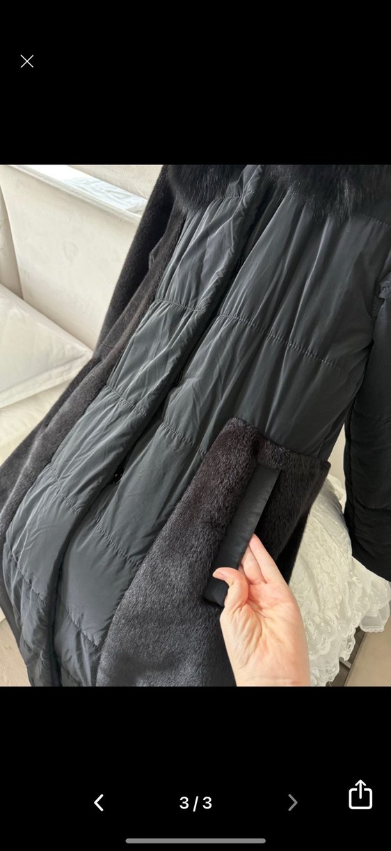 Kadın Siyah Uzun Kürklü Kışlık Mont - Görsel 3