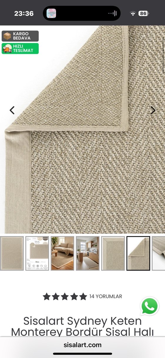 Sisalart marka Bej Sisal Keten Bordürlü - Görsel 3