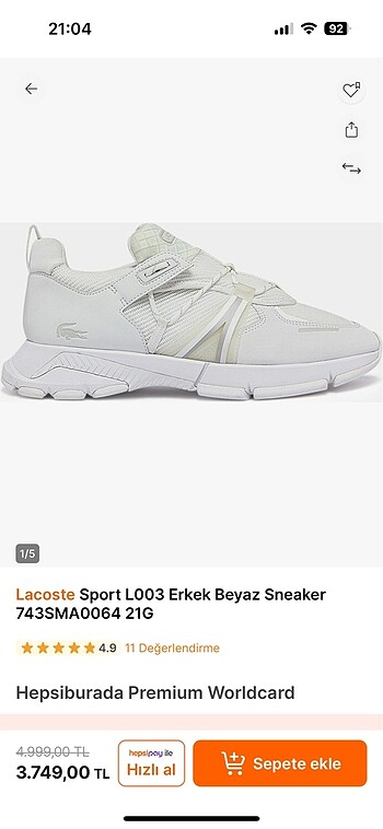 Lacoste L003 erkek beyaz sneaker