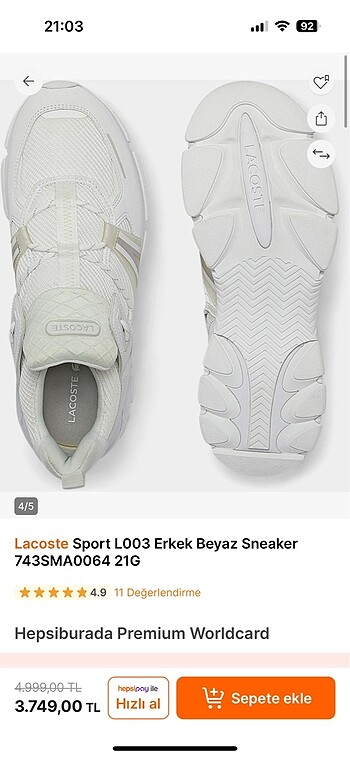 Lacoste Lacoste L003 erkek beyaz sneaker