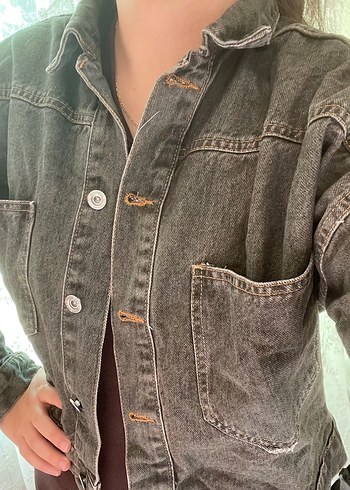 l Beden gri Renk Yeni & Etiketli Crop Kot Ceket