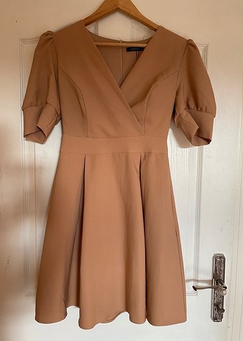 V Yaka Balon Kol Elbise - Görsel 2