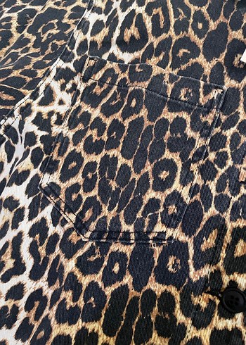 Deri Yaka Leopar Kot Ceket - Görsel 3