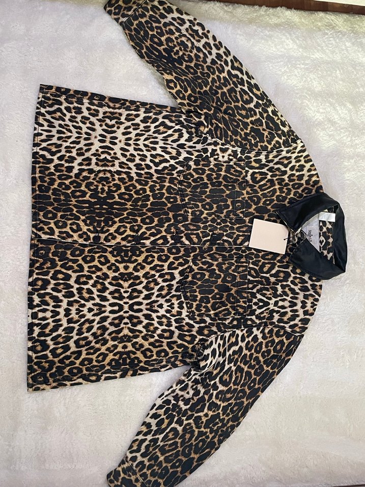 Deri Yaka Leopar Kot Ceket - Görsel 2