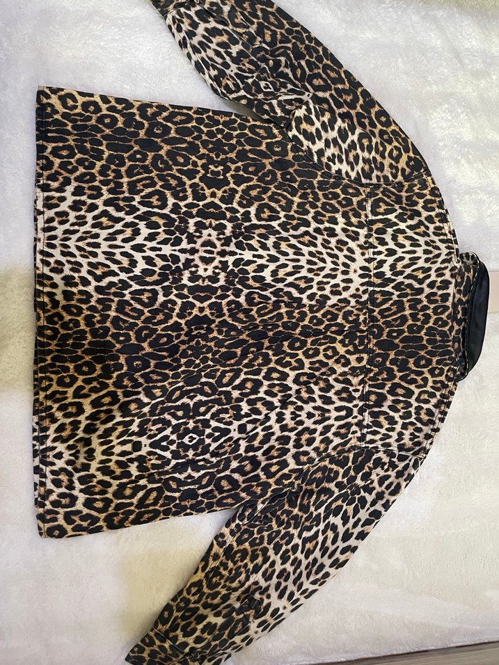 Deri Yaka Leopar Kot Ceket - Görsel 5